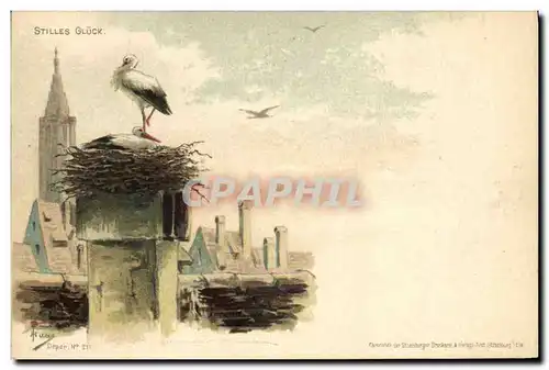 Cartes postales Folklore Alsace Cigogne Stilles Gluck