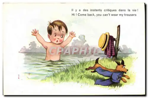 Cartes postales Fantaisie Illustrateur Enfant Chien Il y a des instants critiques dans la vie !