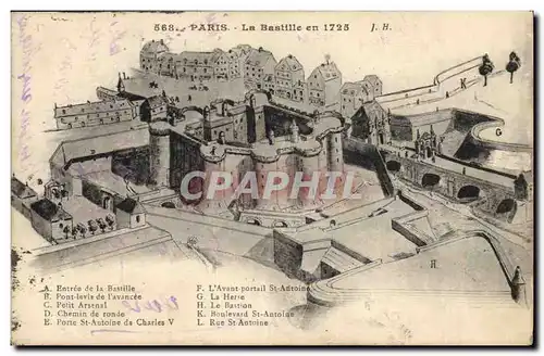 Cartes postales Paris La Bastille en 1725