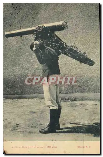 Cartes postales Militaria Chasseurs Alpins Artilleur alpin portant un canon