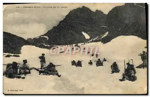 Cartes postales Militaria Chasseurs Alpins la pause sur un glacier