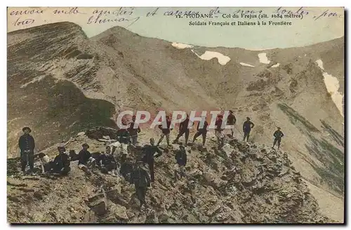 Cartes postales Militaria Chasseurs Alpins Modane Col du Frejus Soldats francais et Italiens a la frontiere