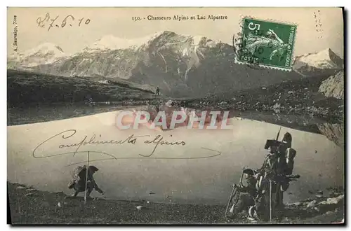 Ansichtskarte AK Militaria Chasseurs Alpins et Lac Alpestre