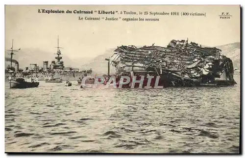 Ansichtskarte AK Bateau L&#39explosion du cuirasse Liberte a Toulon Le cuirasse Justice organise les secours