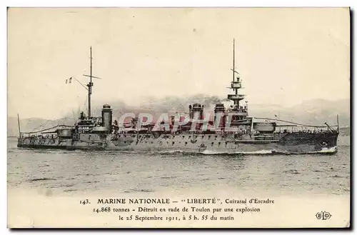 Cartes postales Bateau Liberte Cuirasse d'escadre Dertuit en rade de Toulon