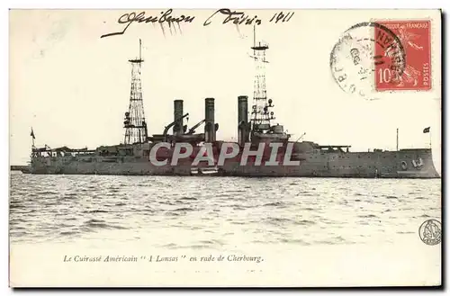 Cartes postales Bateau Le cuirasse americain 1 Lansas en rade de Cherbourg