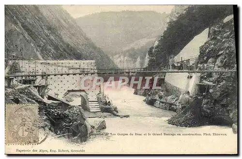 Cartes postales Electricite Dauphine Les gorges du Drac et le grand barrage en construction