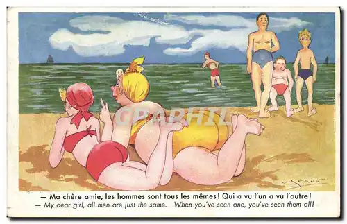 Cartes postales Fantaisie Illustrateur Femmes a la plage