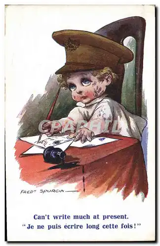 Cartes postales Fantaisie Illustrateur Enfant Fred Spurgin Militaria Can't write much at present