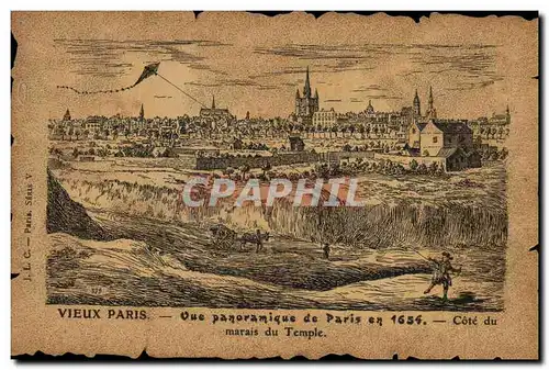 Cartes postales Vieux Paris Vue panoramique de Paris en 1654 Cote du Marais du temple