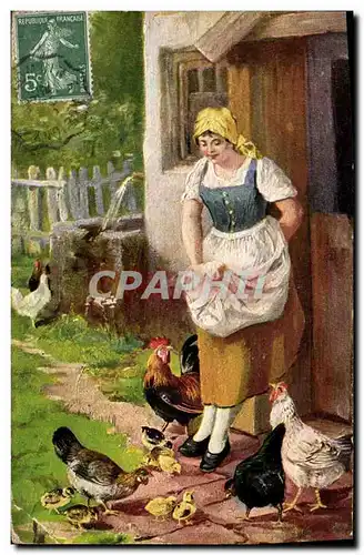 Cartes postales Femme poules