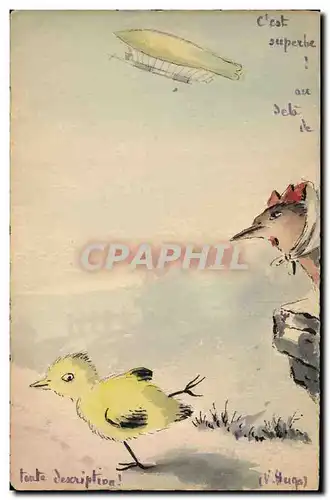 Cartes postales Poussin Zeppelin Dirigeable (dessin a la main)