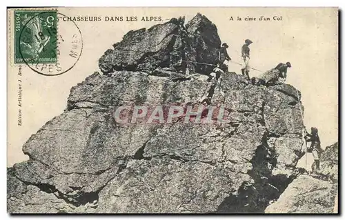 Cartes postales Militaria Chasseurs Alpins Alpes A la cime d&#39un col