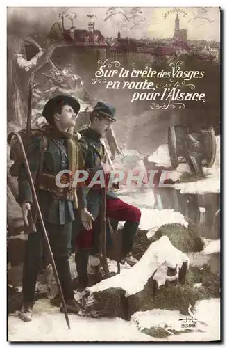 Ansichtskarte AK Militaria Chasseurs Alpins Sur la crete des Vosges en route pour l&#39Alsace Strasbourg