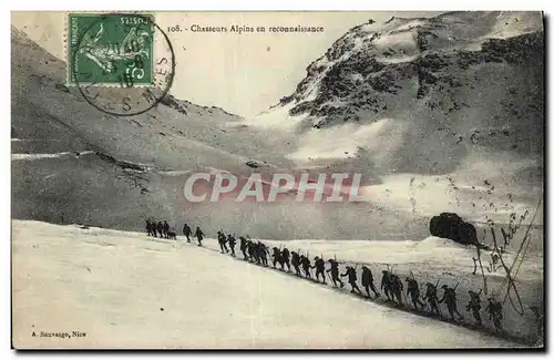 Cartes postales Militaria Chasseurs Alpins en reconnaissance