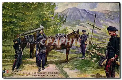 Cartes postales Militaria Chasseurs Alpins Dechargement d&#39une piece