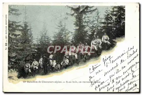 Cartes postales Militaria Chasseurs Alpins 22eme bataillon de chasseurs alpins Sous bois en reconnaissance