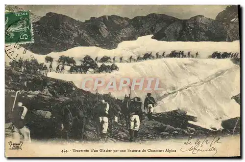 Cartes postales Militaria Chasseurs Alpins Traversee d&#39un glacier par une batterie de chasseurs alpins