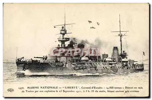 Cartes postales Bateau Liberte Cuirasse d'escadre detruit en rade de Toulon