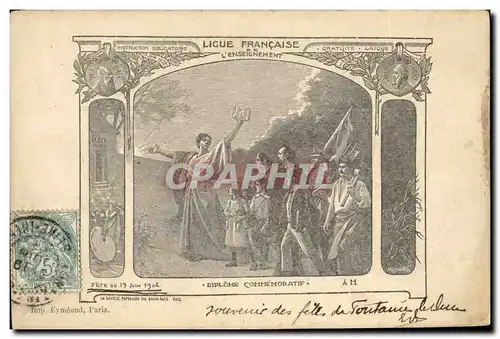 Cartes postales Loterie Ligue Francaise de l&#39Enseignement Diplome Commemoratif Fete du 19 juin 1904