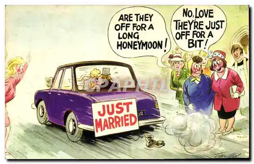 Cartes postales moderne Fantaisie Illustrateur Just married Automobile