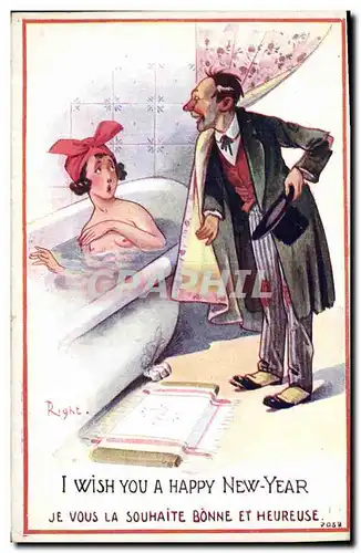 Cartes postales Fantaisie Illustrateur Right Femme au bain I wish you a happy New Year