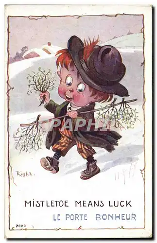 Cartes postales Fantaisie Illustrateur Enfant Misteloe means luck