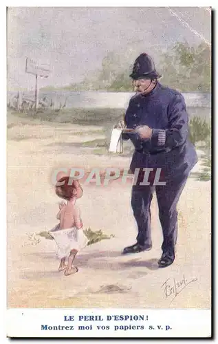 Ansichtskarte AK Fantaisie Illustrateur Enfant Le peril d&#39espion Police Policier