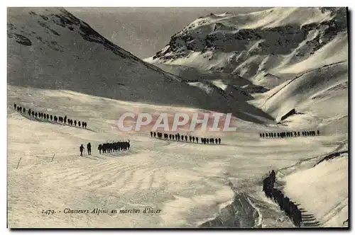 Cartes postales Militaria Chasseurs Alpins en marche d&#39hiver