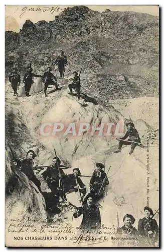 Cartes postales Militaria Chasseurs Alpins dans les Alpes En reconnaissance