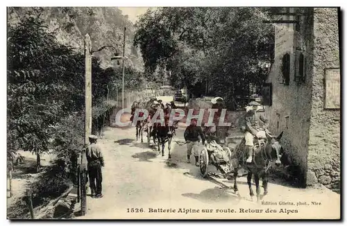 Cartes postales Militaria Chasseurs Alpins Batterie alpine sur route Retour des Alpes