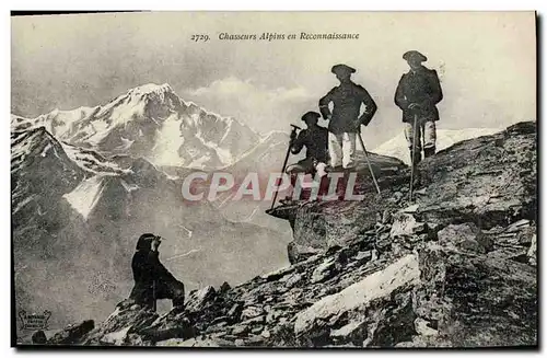 Cartes postales Militaria Chasseurs Alpins en reconnaissance