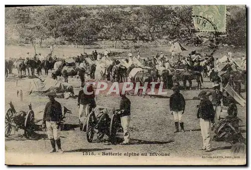 Cartes postales Militaria Chasseurs Alpins Batterie alpine au Bivouac