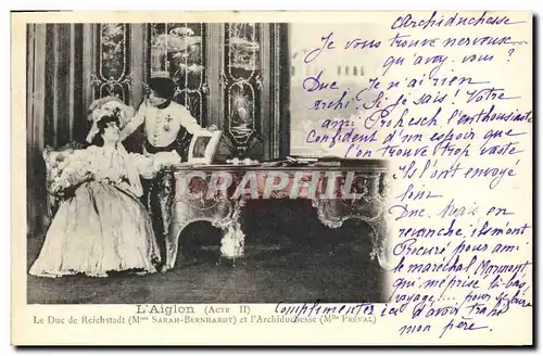 Ansichtskarte AK Fantaisie Theatre Femme L&#39aiglon Acte II Le duc de Reichstadt Mme Sarah Bernhardt et l&#39Arc