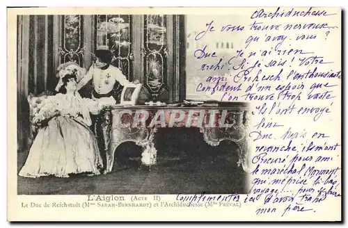 Cartes postales Fantaisie Theatre Femme L&#39aiglon Acte II Le duc de Reichstadt Mme Sarah Bernhardt et l&#39Arc