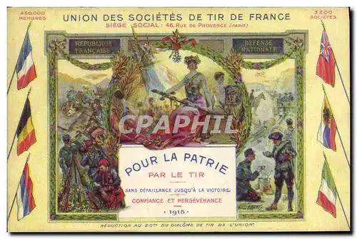 Cartes postales Loterie Union des societes de Tir de France Pour la patrie Par le tir Militaria