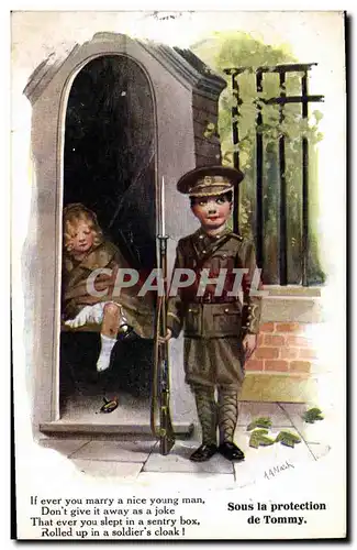 Cartes postales Fantaisie Illustrateur Enfants Sous la protection de Tommy Militaria