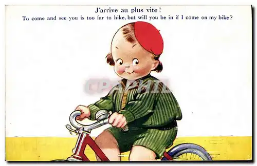 Ansichtskarte AK Fantaisie Illustrateur Enfant Velo Cycle J&#39arrive au plus vite !