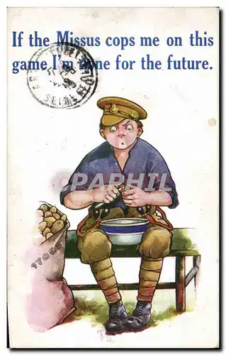 Cartes postales Fantaisie Illustrateur If the Missus Cops me on this game Militaria