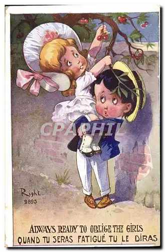 Cartes postales Fantaisie Illustrateur Enfants Right Always ready to oblige the girls