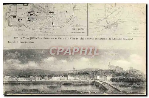 Cartes postales Le vieux Joigny Panorama et plan de la ville en 1860