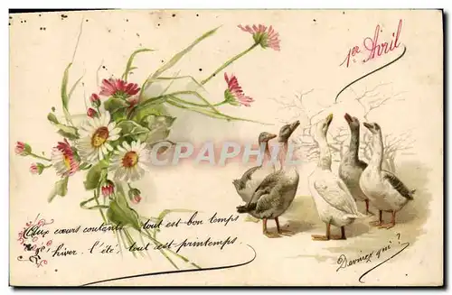 Cartes postales Oies Fleurs