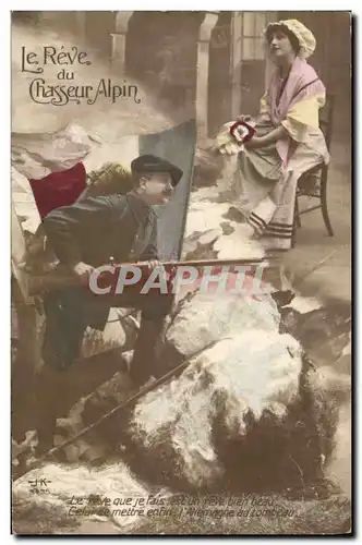 Cartes postales Militaria Chasseurs alpins le reve du chasseur Alpin