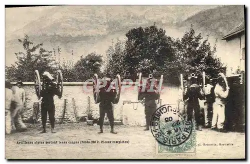 Cartes postales Militaria Chasseurs alpins Artilleurs alpins portant leurs canons