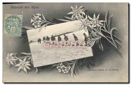 Cartes postales Militaria Chasseurs alpins sur un glacier Alpes