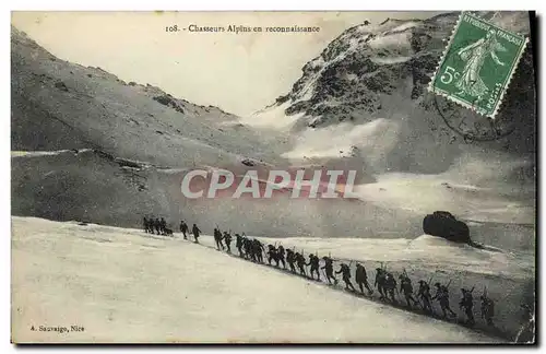 Cartes postales Militaria Chasseurs alpins en reconnaissance