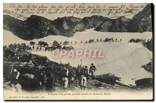 Ansichtskarte AK Militaria Chasseurs alpins Traversee d&#39un glacier par une batterie de Chasseurs Alpins