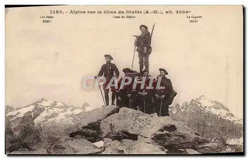 Cartes postales Militaria Chasseurs alpins Alpins sur la Cime du Diable Les Gelas Cime du diable Le Capelet