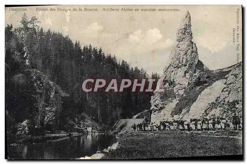 Cartes postales Militaria Chasseurs alpins Dauphine Entree des Gorges de la Bourne Artillerie alpine en marches