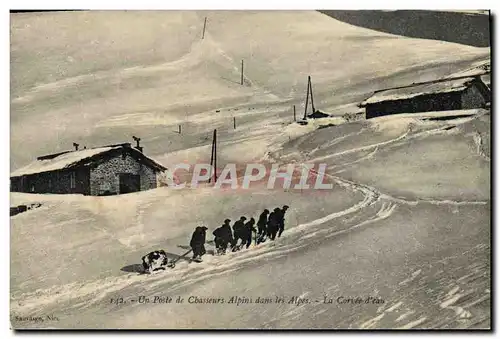 Cartes postales Militaria Chasseurs alpins Un poste de Chasseurs Alpins dans les Alpes La corvee d&#39eau